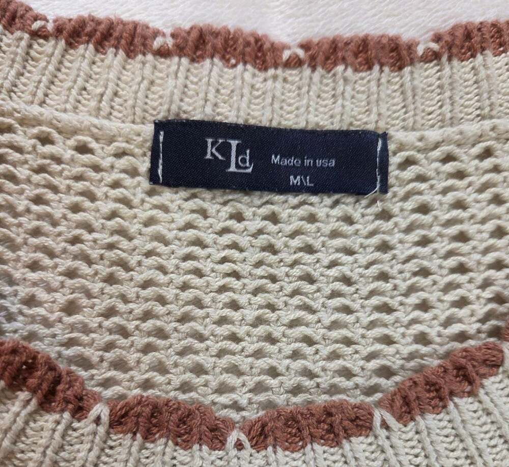 KLD Cream Knit Boho Vest with Brown Tulip Embroidery, size M/L - Picture 5 of 8